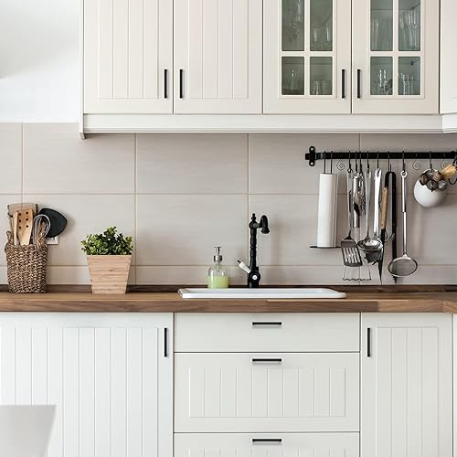 Vista 175 de Ravinte Paquete de 20 manijas cuadradas de gabinete de cocina de 18 pulgadas, color negro mate, tiradores de cajón negros, manijas de gabinete