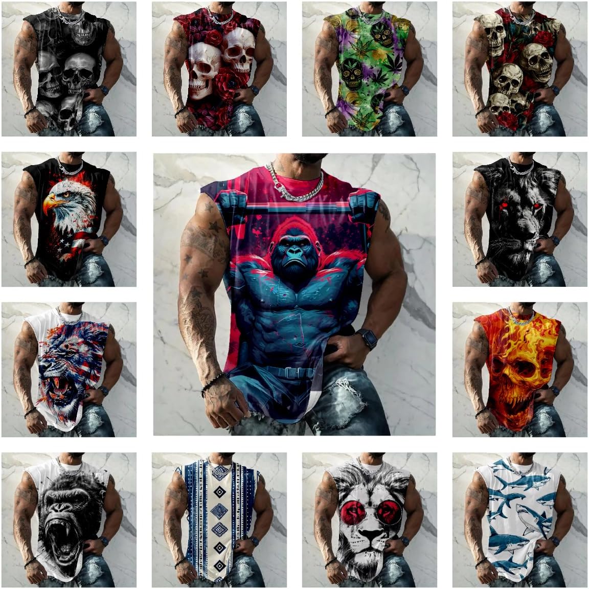 Mens Tank Tops Novelty 3D Printed Summer Casual Loose Workout Sleeveless Shirts Qui... - Image 3