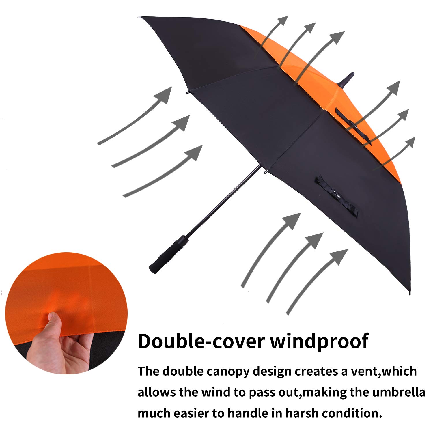 Paraguas cuadrado automático y resistente al viento (negro/naranja, 157,5 cm)