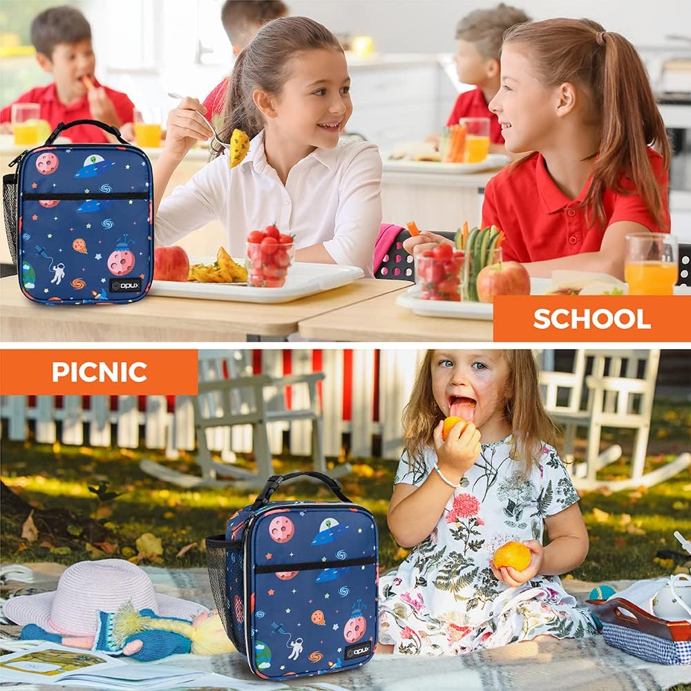 opux Premium Insulated Lunch Box, Soft School Lunch Bag for Kids Boys Girls, Leakproof Small Lunch Pail Men Women Work, Reusable Compact Cooler Tote Lunchbox for Office, Space Astronaut - Image 6