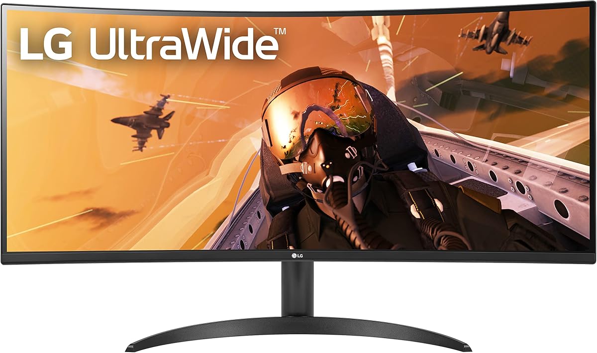 LG 34WP60C-B Monitor de computadora para juegos curvo UltraWide QHD (3440x1440) de 34 pulgadas 21:9 con 160 Hz sRGB 99% de gama de colores y HDR 10, AMD FreeSync Premium e inclinación de pantalla prácticamente sin bordes en 3 lados, negro