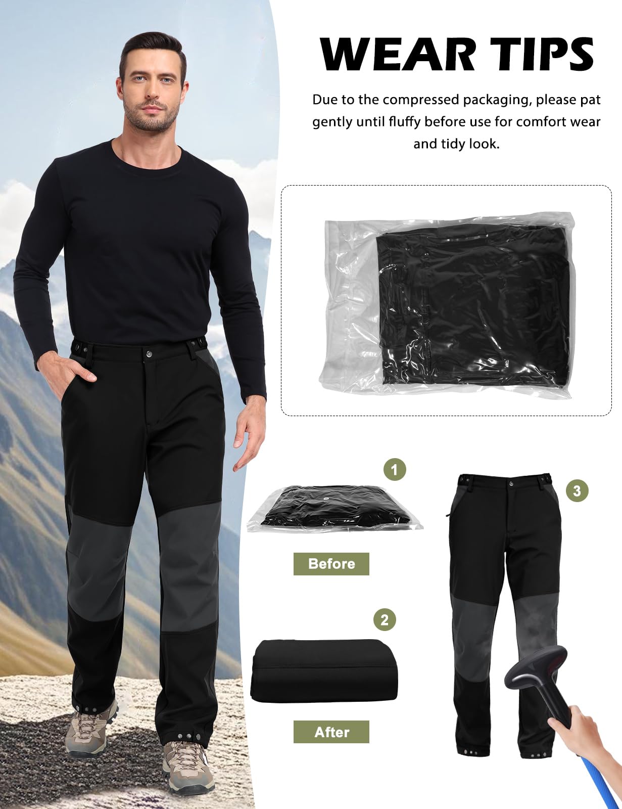 TOMEEK Pantaloni Uomo Inverno Outdoor Pantalone da Lavoro Uomo Ideale per attività Esterne e Lavori all'Aria Aperta Pantalone Bicicletta Escursionismo Termico
