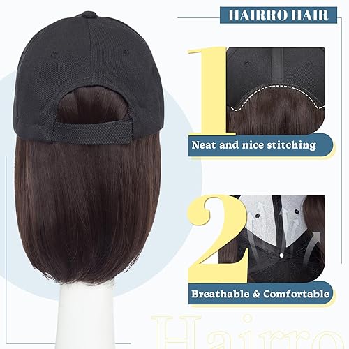 Miniatura 10 de Hairro Gorra con cabello adjunto para mujer, gorra de béisbol con pelo corto, peluca sintética ondulada y rizada, gorra de bola ajustable, 8