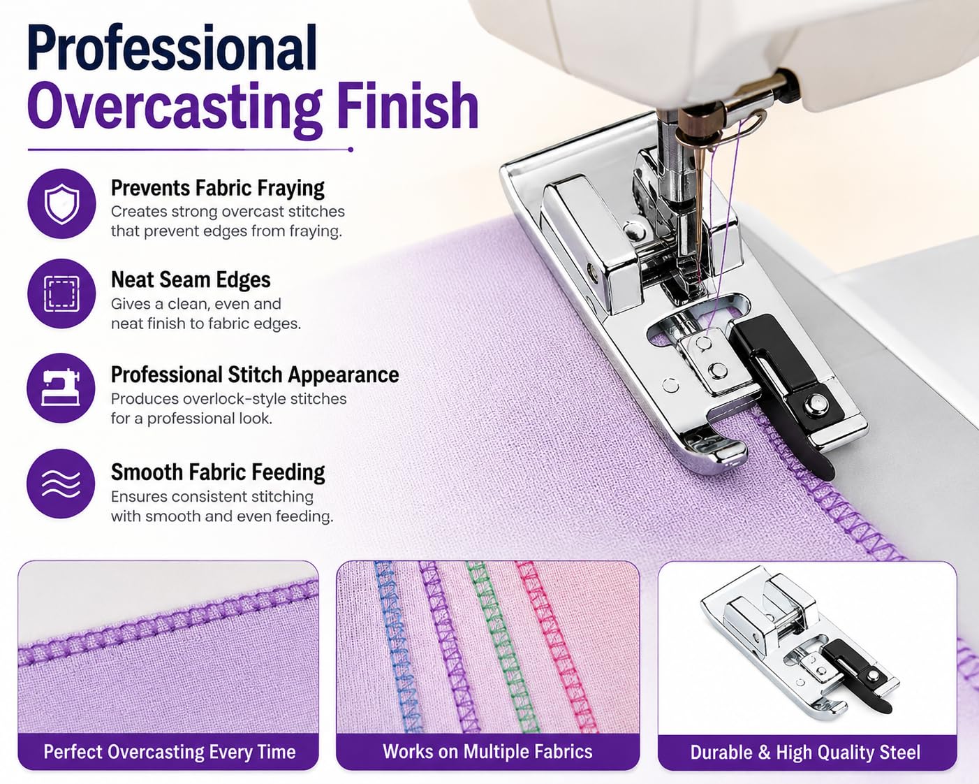 Zenith Overcasting Overlock Presser Foot for Automatic Sewing Machines | Snap-On Steel Overedge Foot | Compatible with Singer, Usha, Brother & Janome Domestic Machines | Professional Edge Finishing. — Amazon image 6