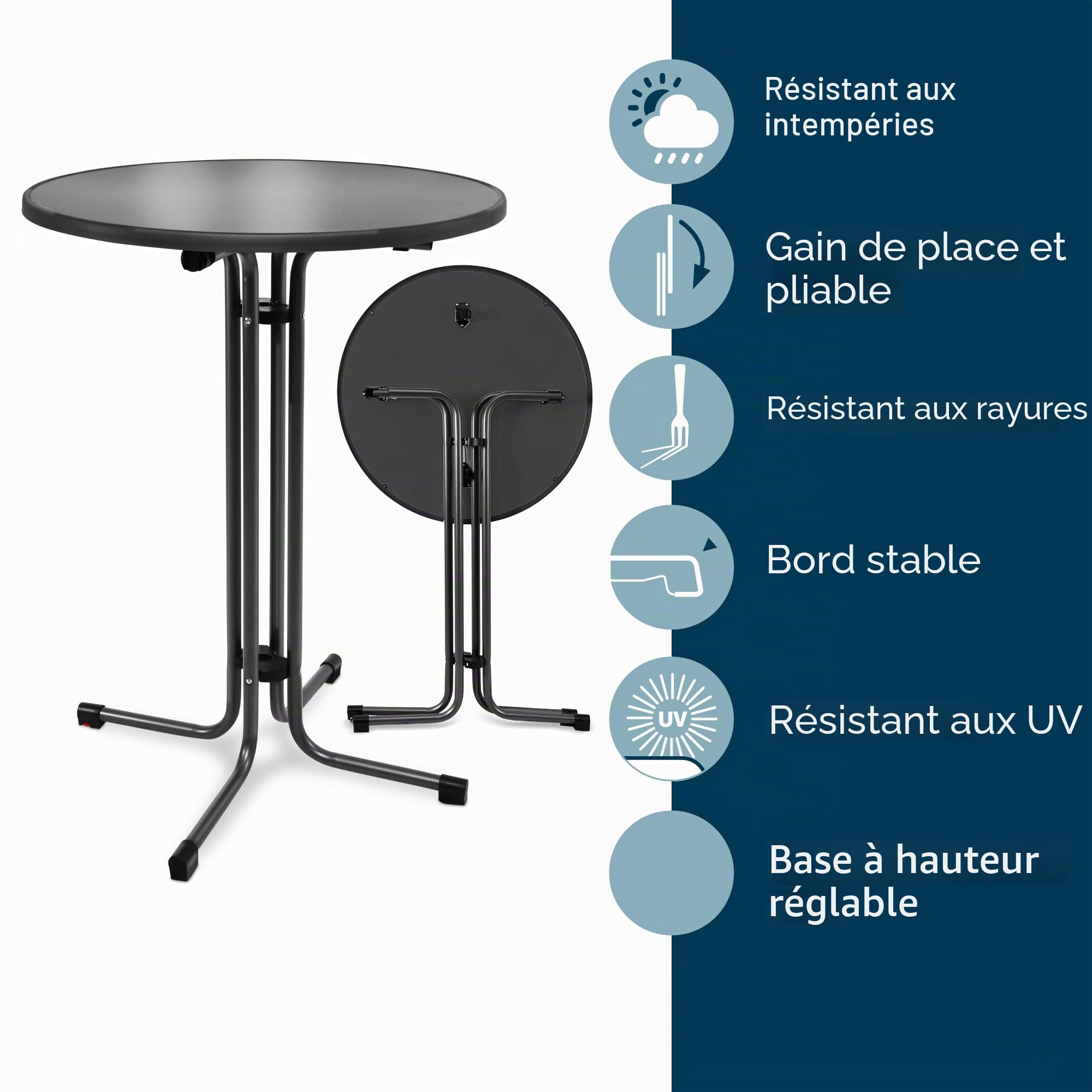 Beautissu Table bistrot Haute Pliante Outdoor Pied réglable en Hauteur