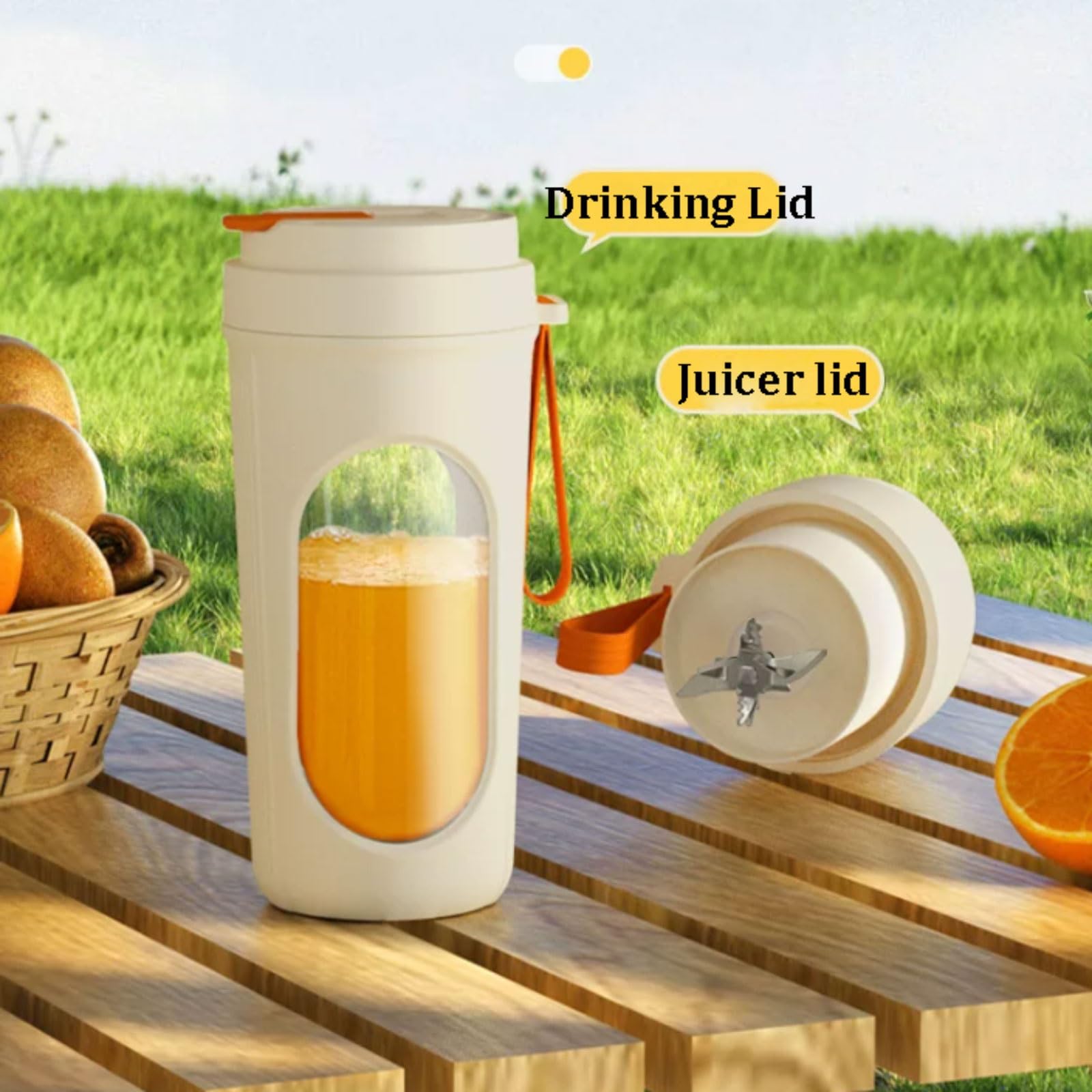 Bezprzewodowy przenośny plastikowy mikser z pokrywką do picia, 12 ostrzy, blender o osobistym rozmiarze, przenośny kubek do sokowirówki o wysokiej wydajności wielokrotnego napełniania (Oranje)