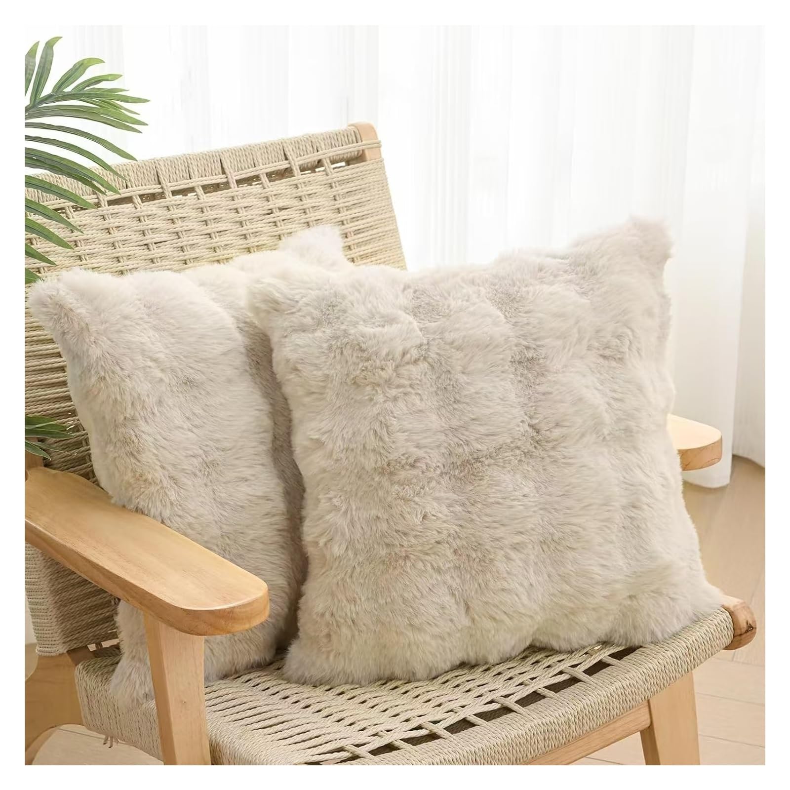 Pillowcase 2pc Plush Decorative Pillowcases, Modern Minimalist Style, Suitable For Sofas, Bedrooms, And Car Interiors(Beige)