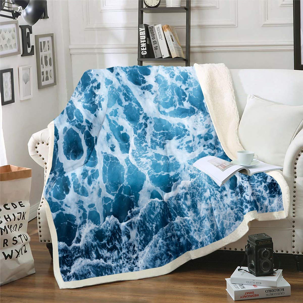 Ocean Themed Blanket for Sofa Couch Bed Blue Sea Printed Fleece Throw Blanket Decorative Hawaiian Beach Sherpa Blanket Summer Holiday Vacation Plush Fuzzy Blanket Baby 30"x40" Warm Flannel Blanket