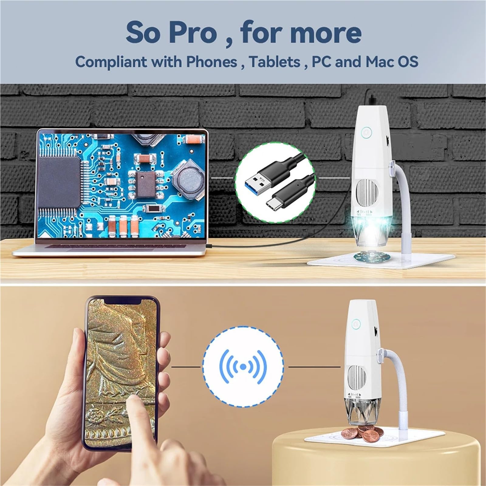 Mikroskop, 2MP 1080P WiFi Elektronenmikroskop USB telefon Computer Anschluss Mikroskop Foto Video Aufnahme