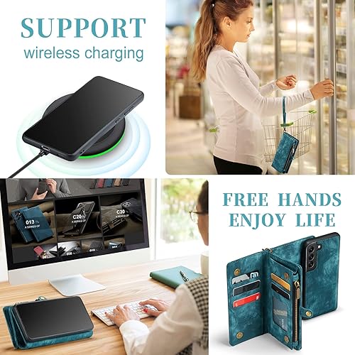 Miniatura 6 de Asuwish Funda de teléfono para Samsung Galaxy S21 FE Gaxaly S 21 FE 5G con cremallera, protector de pantalla de vidrio templado y tarjetero