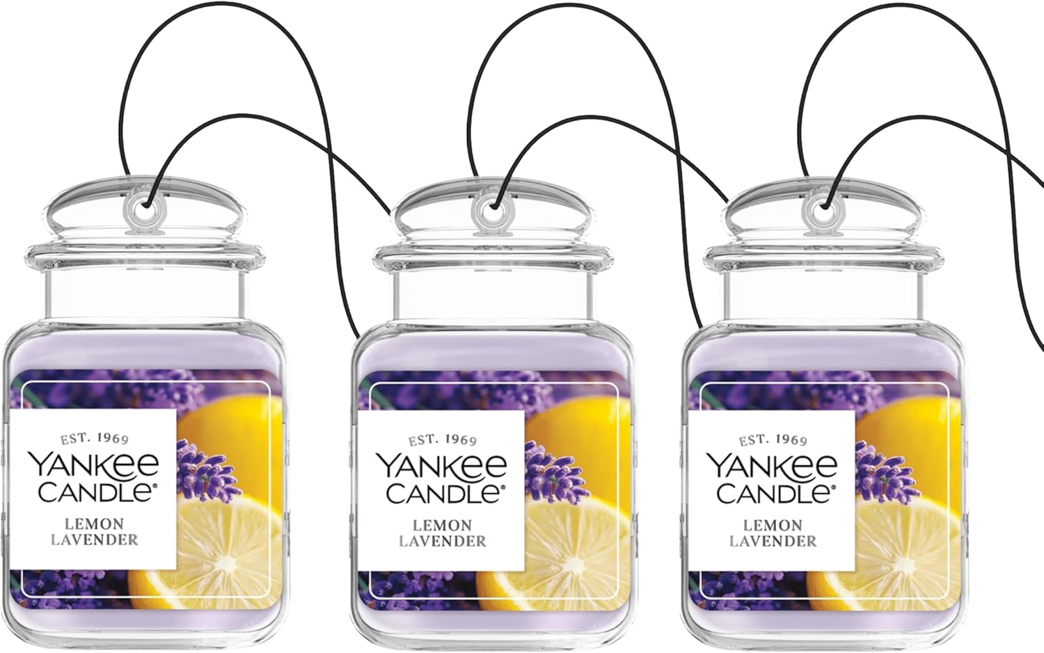 Yankee Candle Classic Paper Car Jar Air Freshener, Hanging Car Freshener, Long Lasting Car Fragrance, Lemon Lavender (Pack of 3)