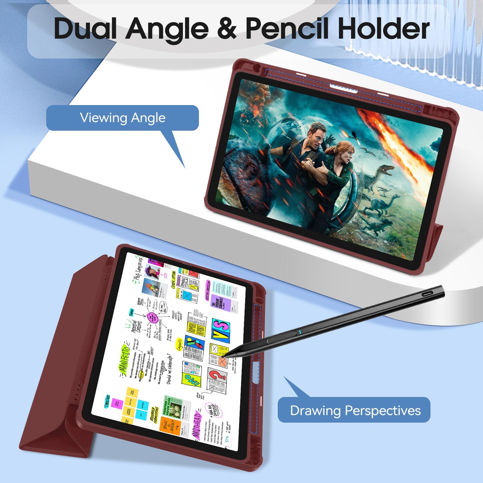 Funda delgada para tablet Amazon Fire Max 11 (13ª generación, versión 2023) de 11 pulgadas, carcasa ligera triple con soporte para bolígrafo, funda de TPU para tablet Kindle Fire 11 con encendido y