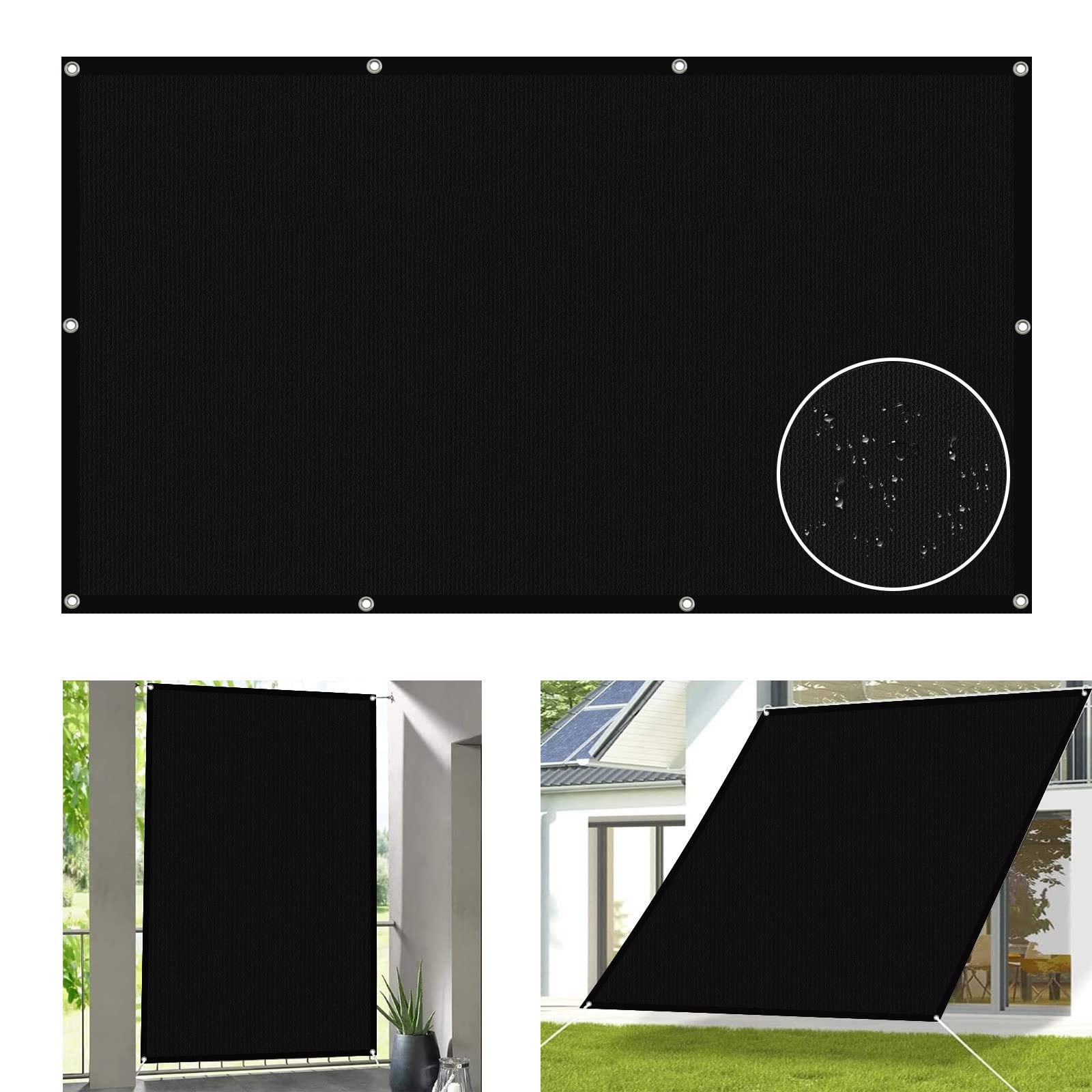 WQPMNYG Waterproof shade sail Outdoor Garden Patio Rectangle Sun Shade Sail 7x7m 95% UV Block Water Resistant Canopy Sail with Fixing Kit and Free Rope Black