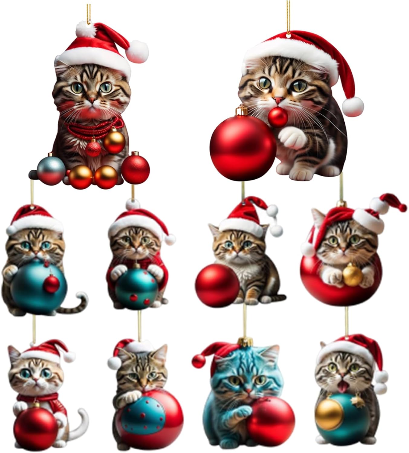 Cat Christmas Decoration, 10PCS Acrylic Cat Christmas Bauble, Christmas