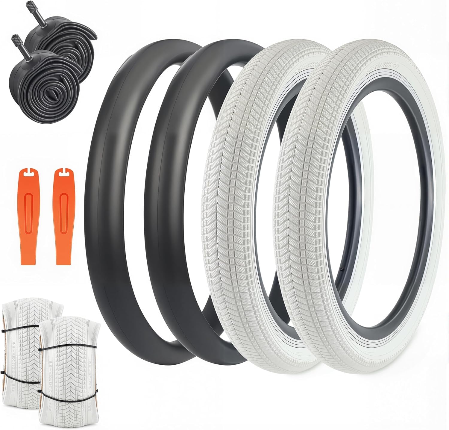 WEEROCK 1/2 Pack 16 Inch Bicycle Tire 16 * 2.125 with Inner Tubes,Bike Tyre for BMX, MTB Mountain Bike,Child Kid Bike,Tricycle,Crusier Bicycle, Multiple Color (White, 2 Tires+ 2 Tubes)
