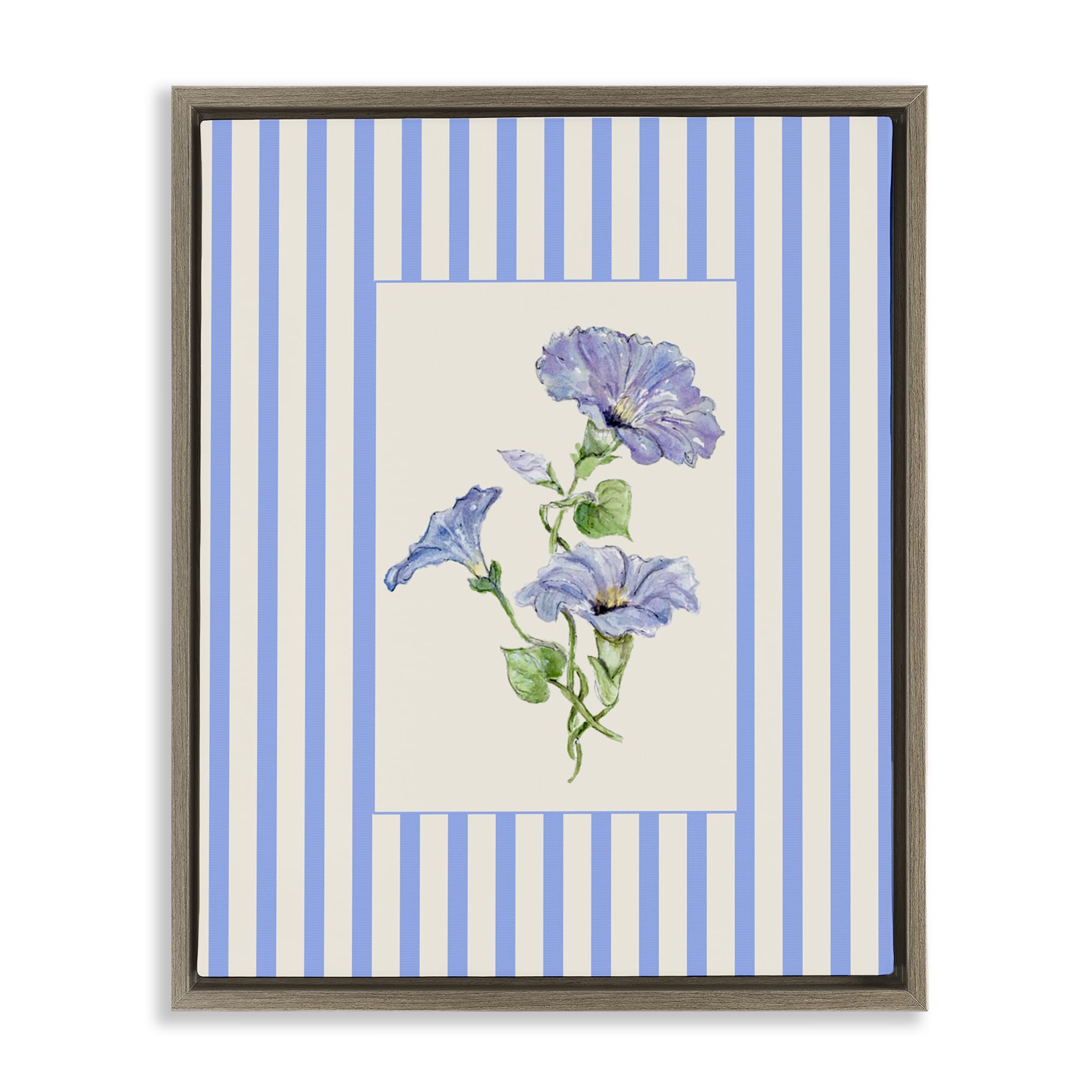 'Blue Stripe Morning Glory'| Floating Frame Canvas Art