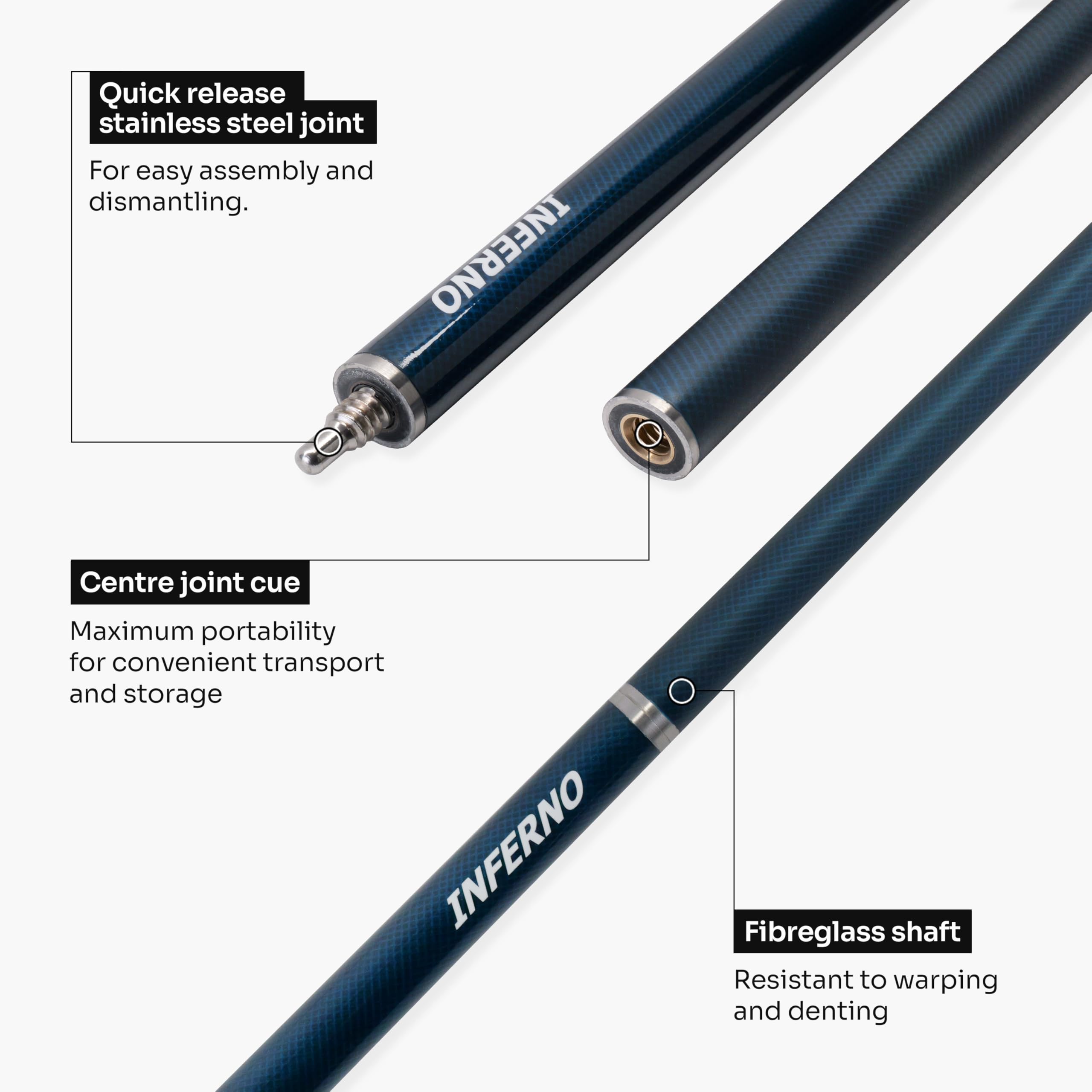 Inferno 2 Piece Fiberglass Snooker & Pool Cue - 9.5mm Layered Tip | Vibrant Colours Perfect Gift for Aspiring Players Tip Shaped and Ready for Play Highly Portable 19oz Weight product thumbnail 5