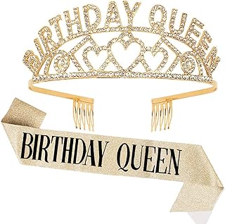 Birthday Crowns for Women, Didder Birthday Queen Rhinestone Tiara Sash Kit 21 Birthday Sash for Women Tiaras and Crowns for Women Princess Crown Birthday Girl Crown Bridal Wedding Prom Party Gift