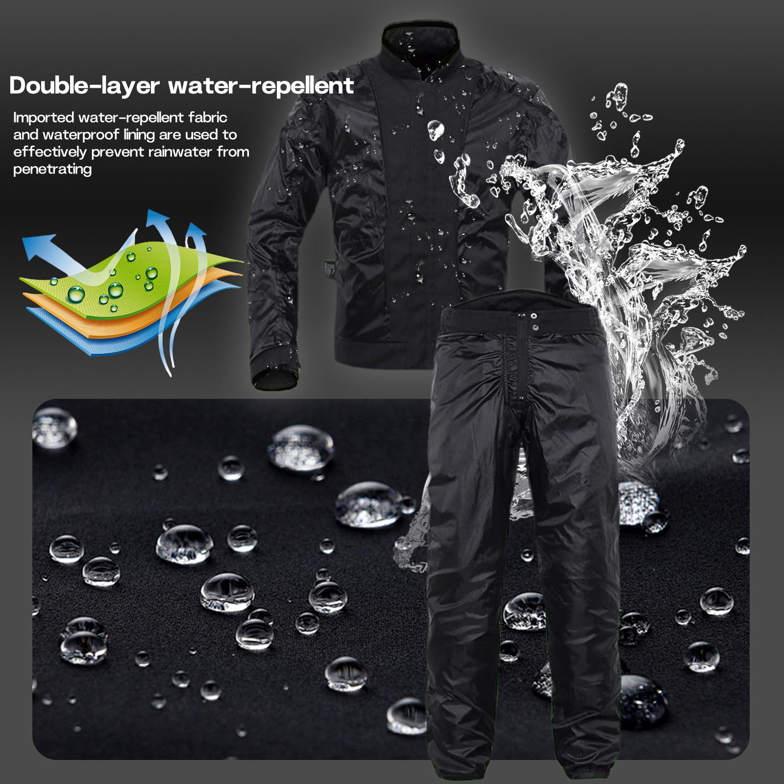 Chaqueta de Moto Impermeables Traje,Motocicleta Chaquetas a Prueba de Viento Equipo de Protección de Cuerpo Completo Blindado Otoño Verano Invierno para Hombres (Negro,XXL)