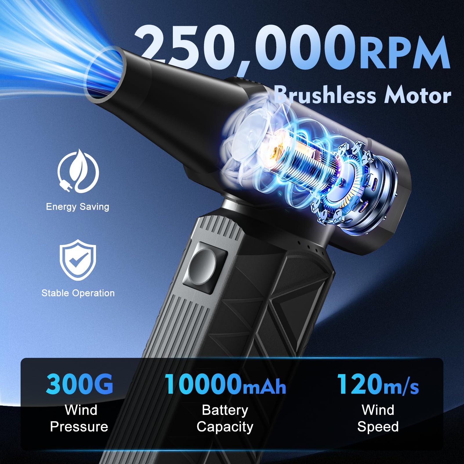 WHATOOK Compressed Air Duster: 180000RPM Air Blower with Stepless Speed Regulation Mode, Electric Air Duster with Brushless Motor, Air Duster for Keyboard, Computer, Car and Home Cleaning?Black?