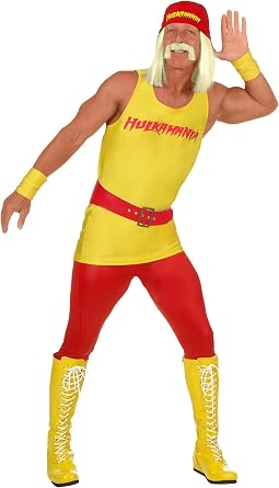 Adult WWE Hulk Hogan Halloween Costume | Hulkamania Complete Outfit for Men | Professional Wrestler Cosplay Costume