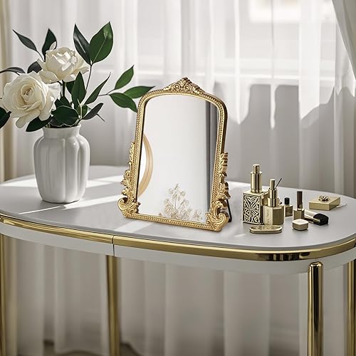 Miniatura 4 de Espejo de maquillaje vintage, espejo de escritorio antiguo tradicional, de pie, colgar o montar en la pared, espejo de vestir ajustable, espejo