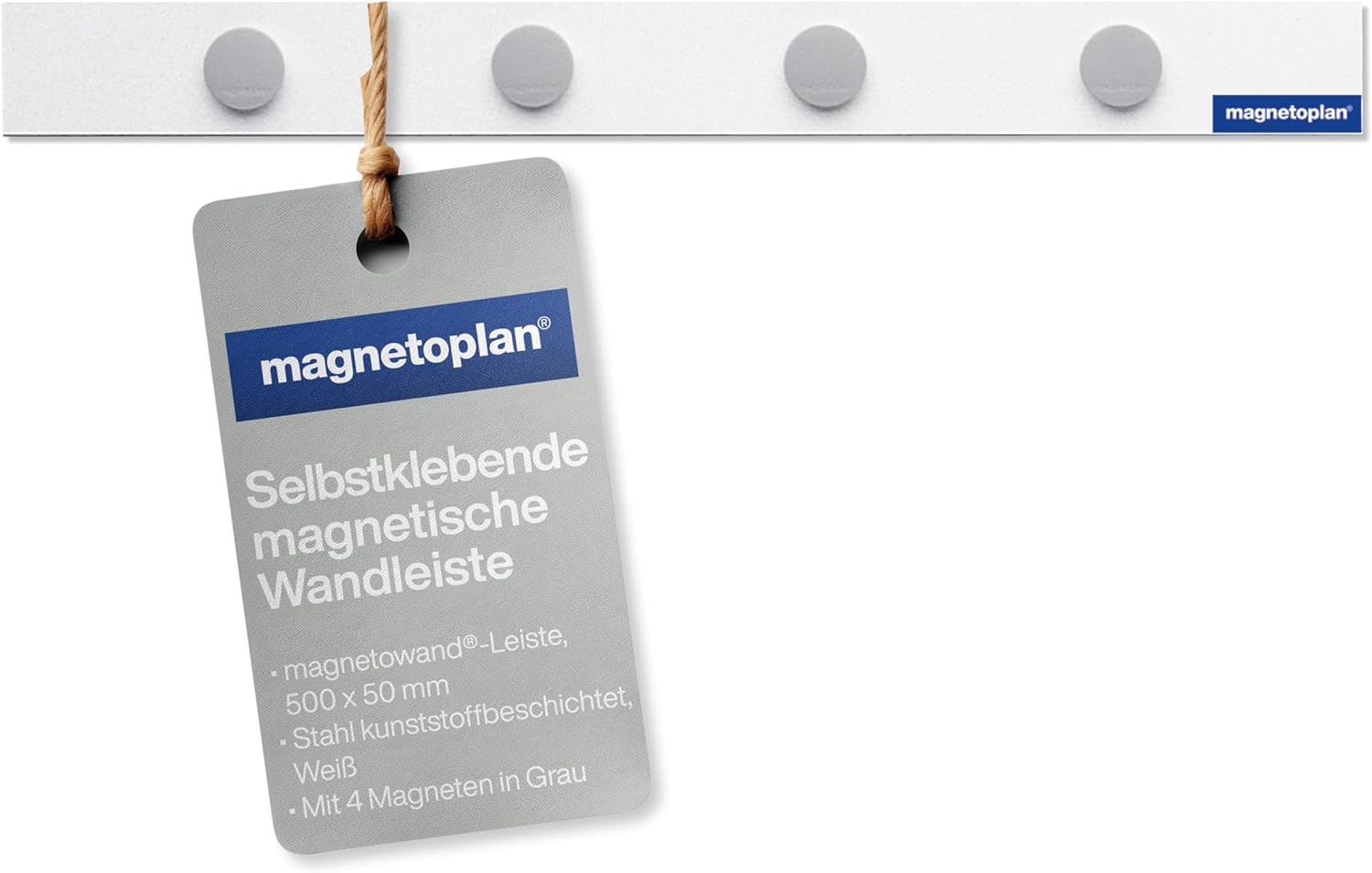 Magnetoplan Magnetowand Wall Rail Set with 4 Grey Magnets 500 mm White