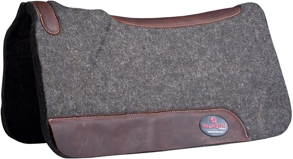 HILASON Western Wool Felt Horse Saddle Pad W/Distressed Wear Leather Made in USA | for Horses