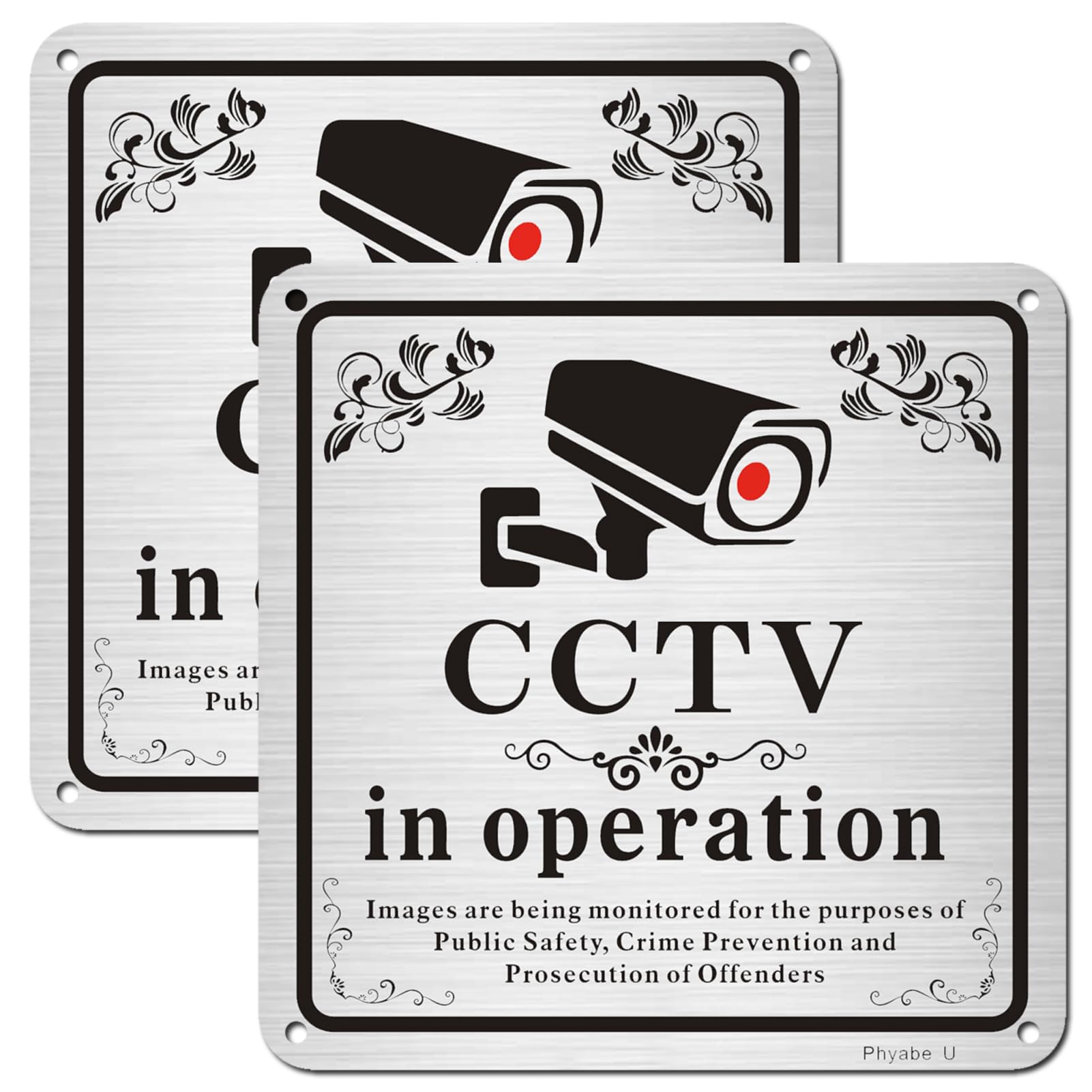 Phyabe 2 Pack CCTV in Operation Sign Self-Adhesive, 15 x 15 cm Aluminum