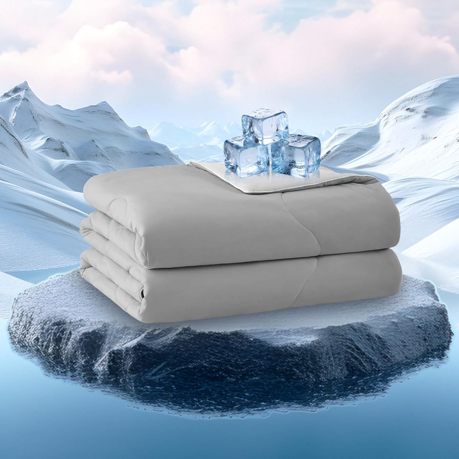BOLINLIVING Cooling Blanket, Breathable Cooling Comforter King Size for Hot Sleepers Night Sweats, Double-Sided Cold Tech Fabric Q-max 0.4, Grey Lightweight Summer Comforter 106''x90''