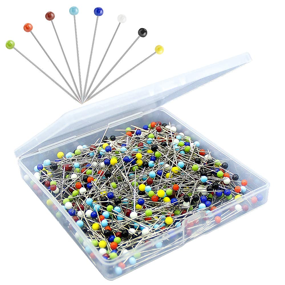 KASTWAVE Sewing Pins for Fabric, Straight Pins with Colored Ball Glass Heads Long 1.5inch, for Quilting, Fabric, Silk, Dressmaker & Jewelry DIY Decoration (500 Pcs)