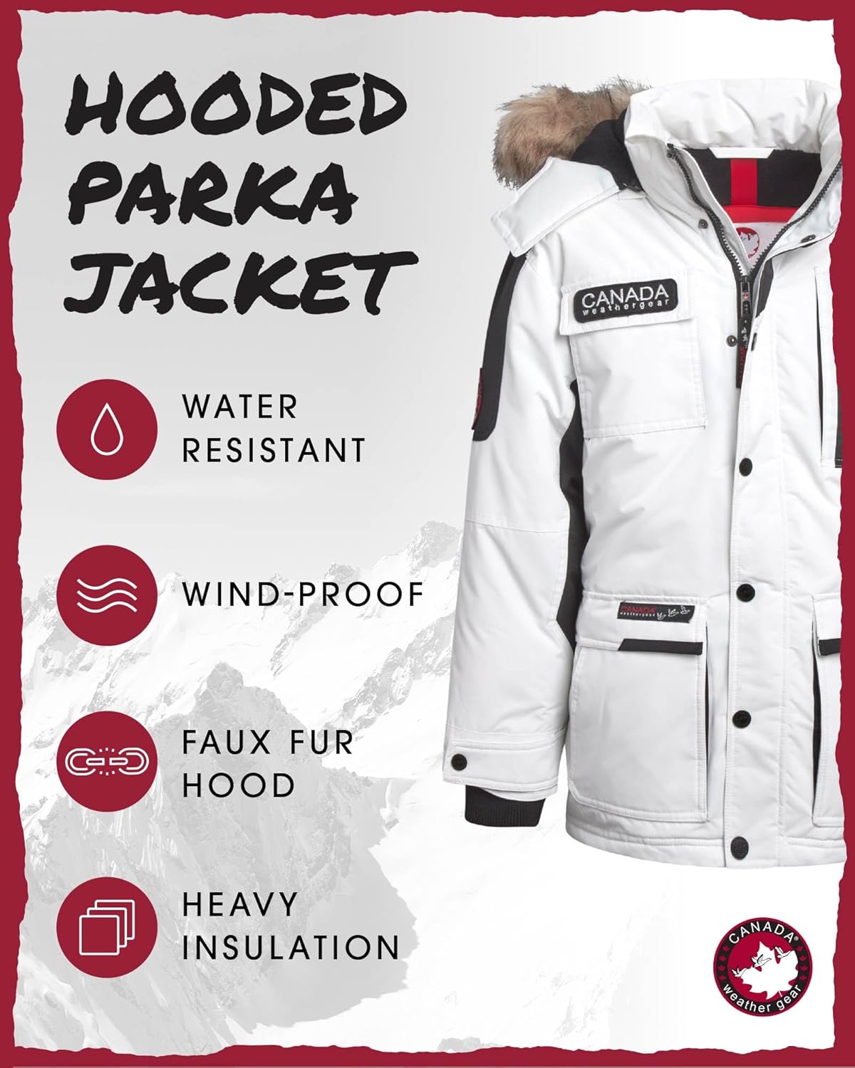 CANADA WEATHER GEAR Boys' Parka - Heavyweight Polar Fleece Lined Parka Coat with Faux Fur Hood - Warm Jackets for Boys (8-20)