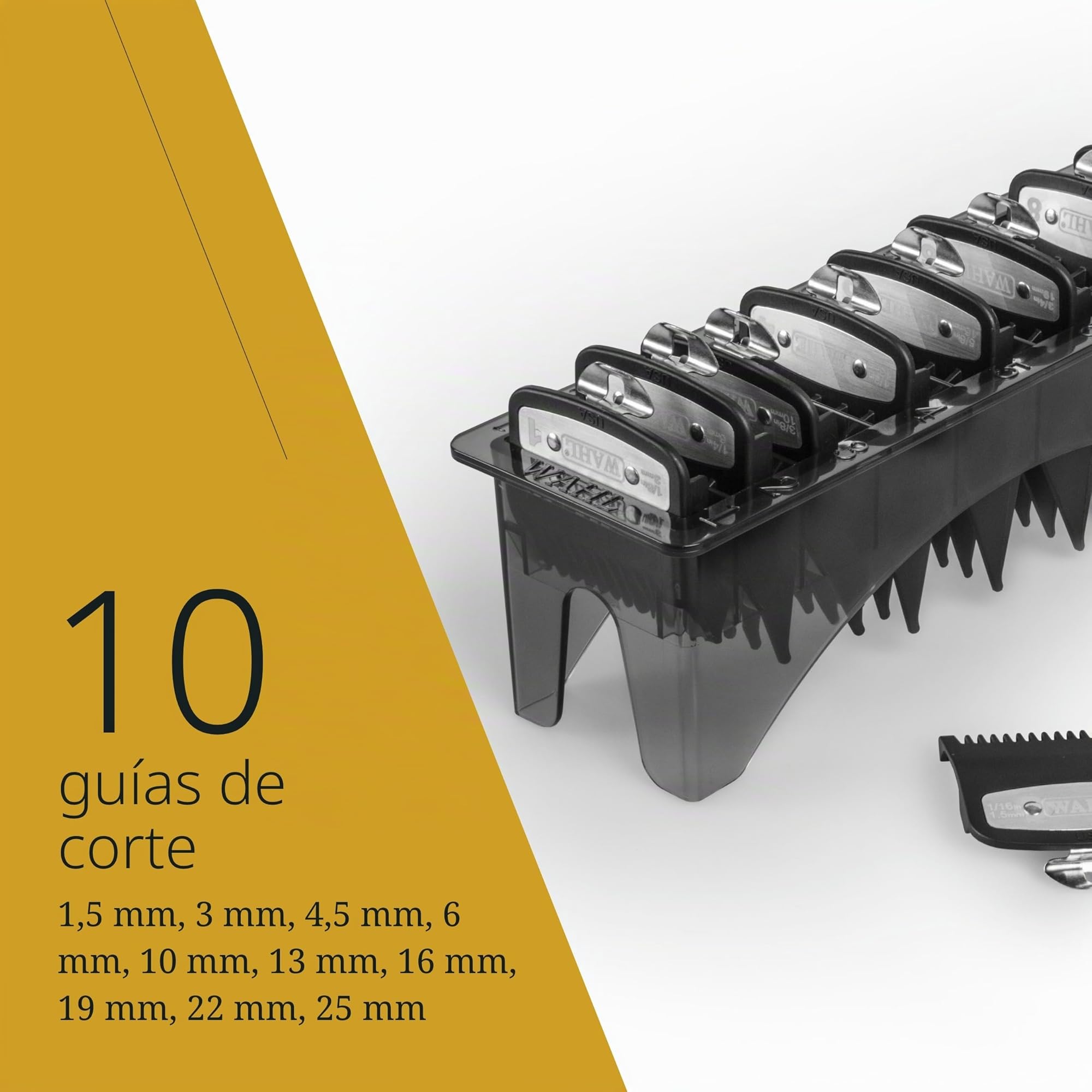 Wahl Guías de Corte Premium con Bolsa de Polietileno - Juego de Peines de Fijación Premium, de 1,5 mm a 25 mm - Apto para todos los Cortapelos con Cable Wahl, 10 Piezas