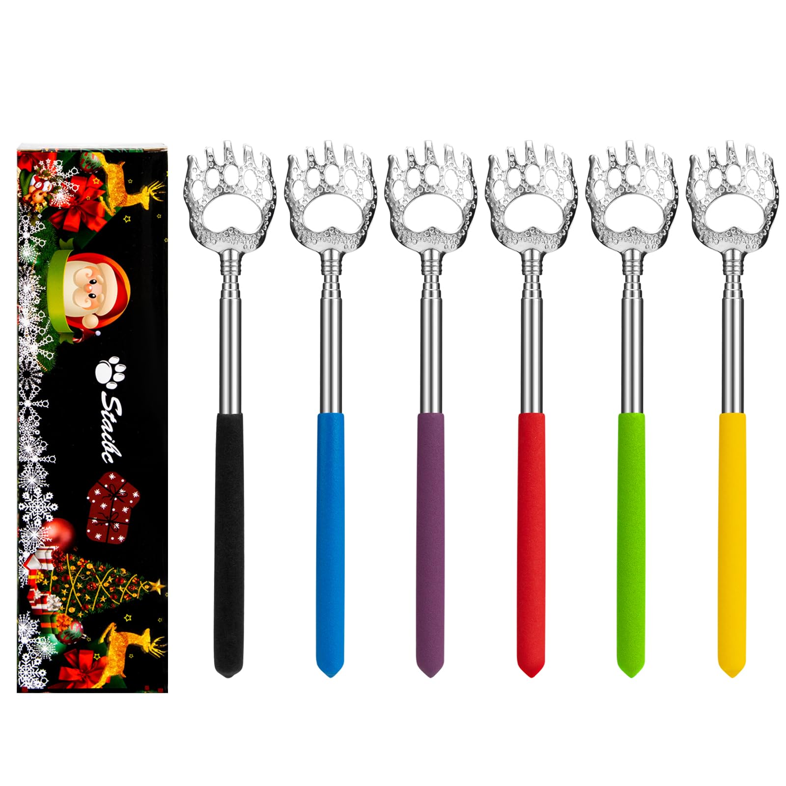 Back Scratcher Bear Claw, Stocking Stuffers Gifts for Men Women Adults, Telescopic Back Scalp Scratchers Massager with Soft Rubber Handles Portable