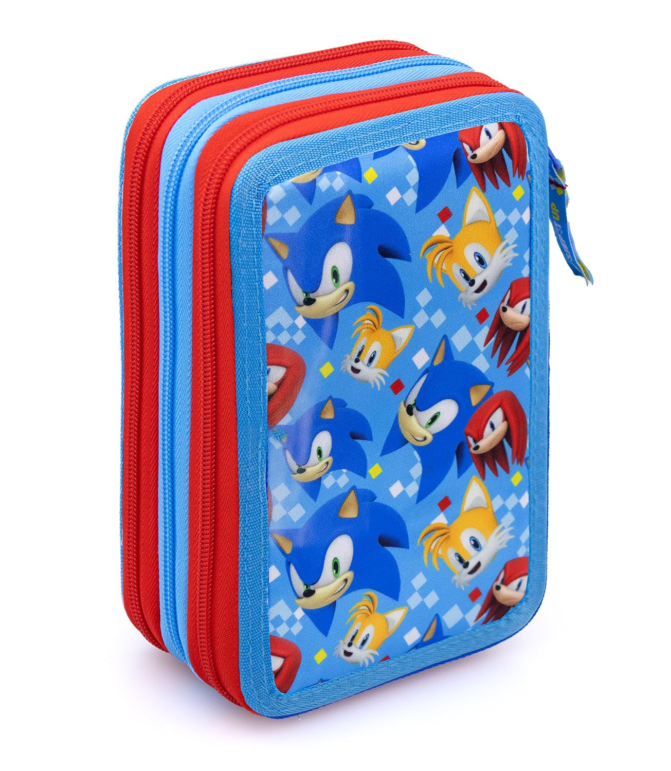 Astuccio scuola 3 zip Sonic The Hedgehog 3 Zip con 44 articoli (blu chiaro/rosso), 20×15×6 cm - Prodotto ufficiale SEGA