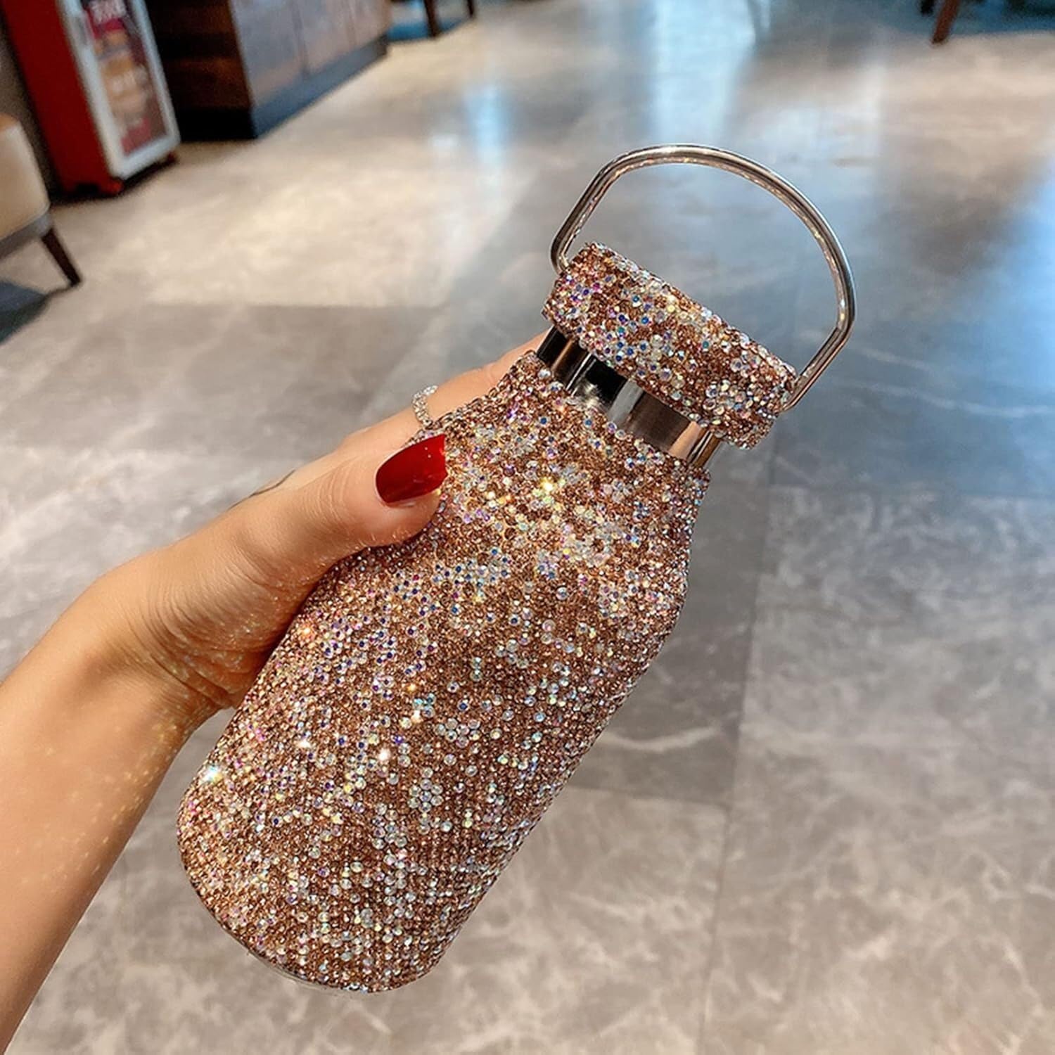Diamentowa termos, butelka termiczna, kubek termiczny kubek podróżny Bling Rhinestone Shinning butelka na wodę Diamentowa kolba ze stali nierdzewnej Butelka próżniowa(Gold)