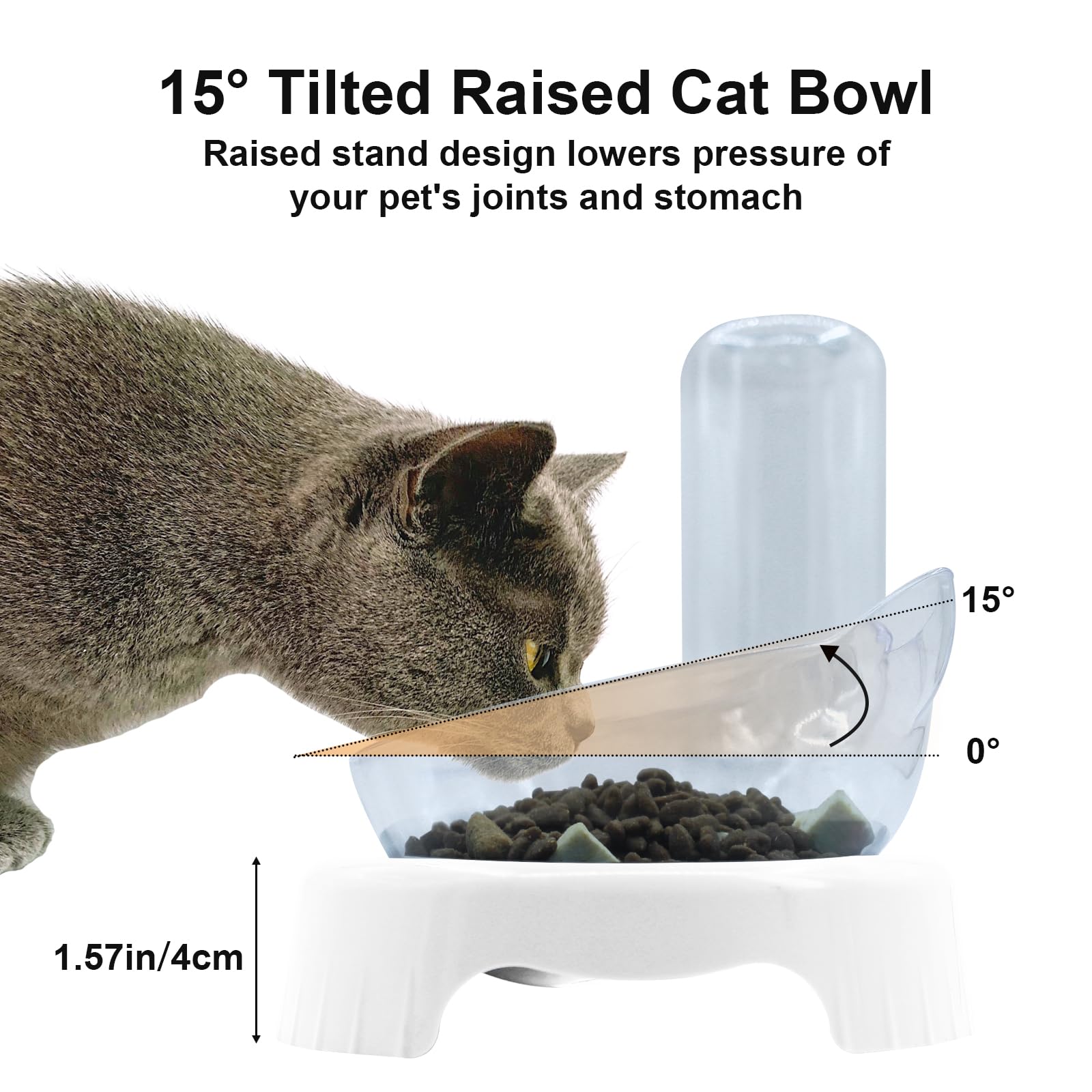 Triple gamelles 3 en 1 pour chien et chat, inclinaison de 15 °, double gamelle avec bouteille d'eau automatique, bol amovible pour nourriture humide et sèche pour petit chat et chiot (blanc)