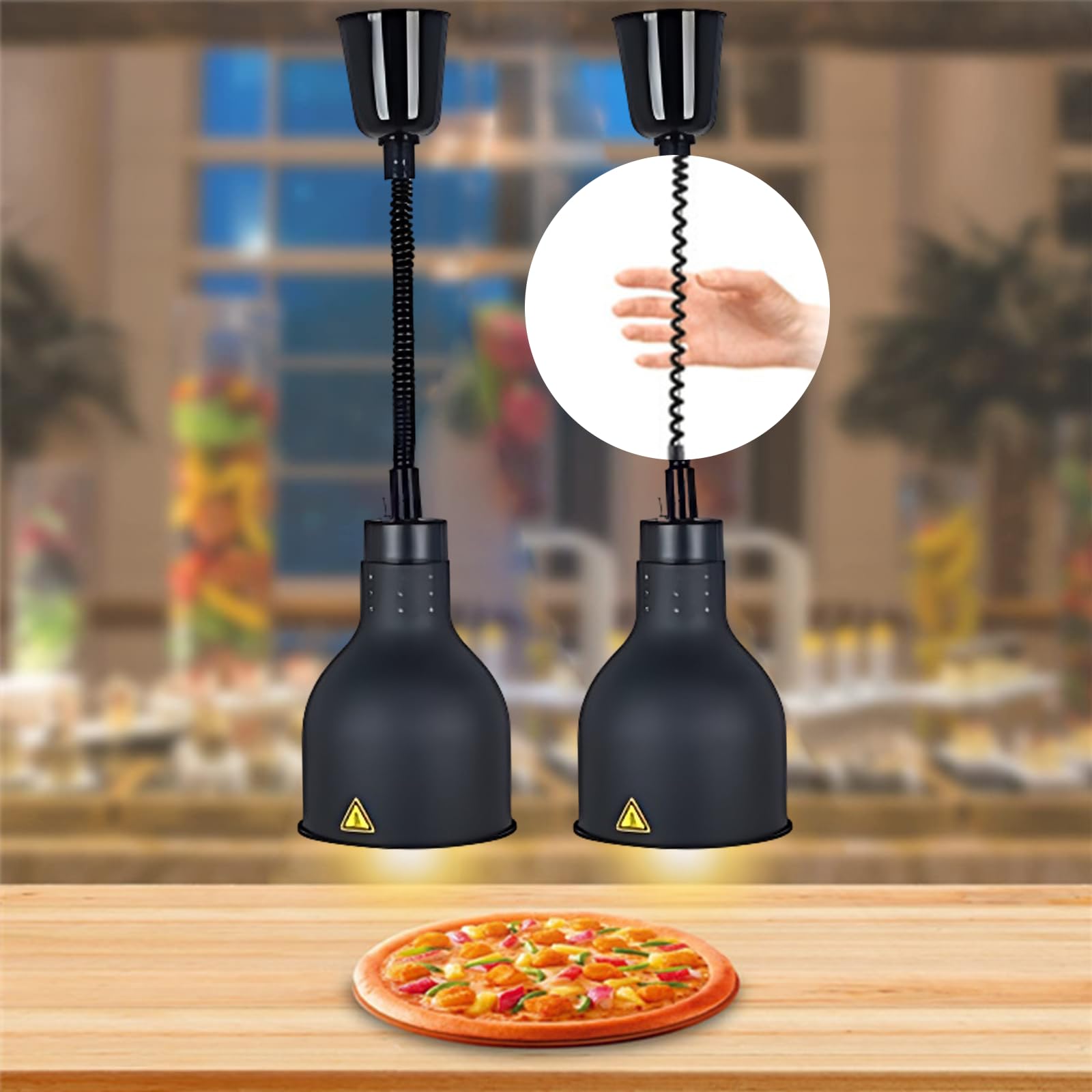 Lampe Chauffante Cuisine Professionnelle, Lampe Chauffe Plat Buffet Suspendue Hauteur Réglable, 19/25cm Lampe Chauffante Alimentaire Réglable pour Hôtels, Buffets, Cuisines(D-19cm,2 Pièces)