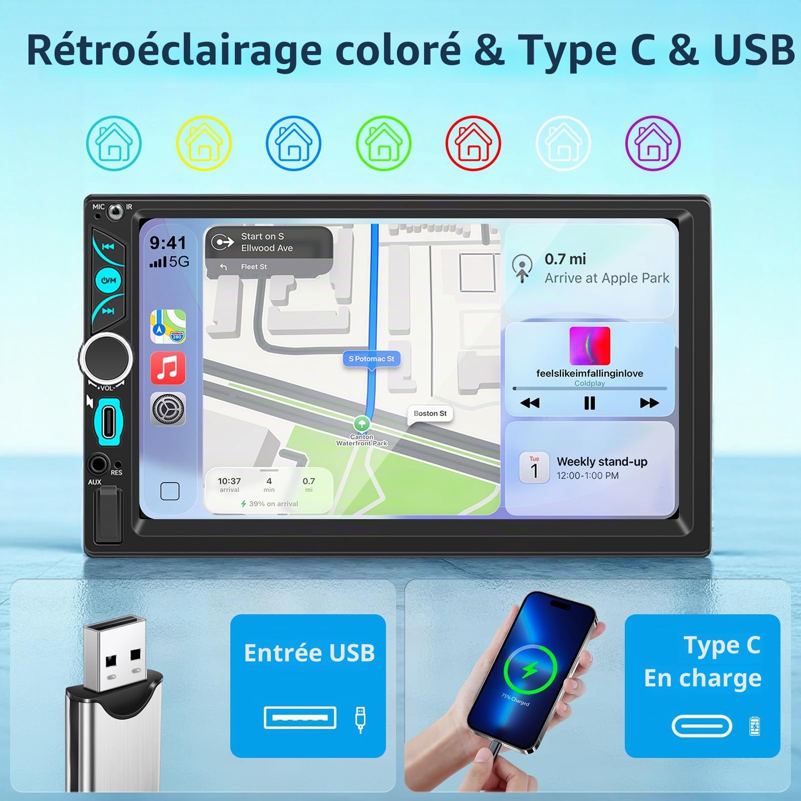 WERESOUND 2 DIN BT Autoradio CarPlay avec sans Fil Car Play & Android Auto