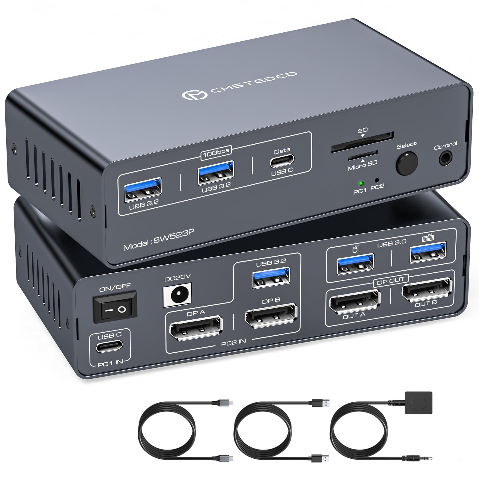 KVM Docking Station USB C 4K @ 120Hz KVM Switch 2 PC 2 Monitores 14 en 1 USBC Dockingstation Dual Monitor para Portátil y Escritorio, PD 100W