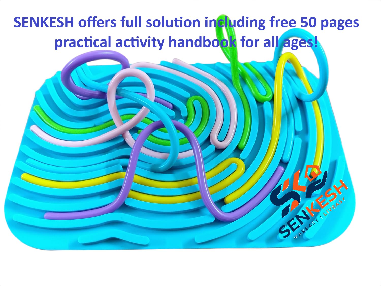 SENKESH® Silicone Sensory Activity Board , Quiet Fidget & Creativity Board with 10 Colorful Strings, All 100% Silicone, Fine Motor Skill Toy with Free Activity Master Booklet, Ages 3+ (Pink) 3