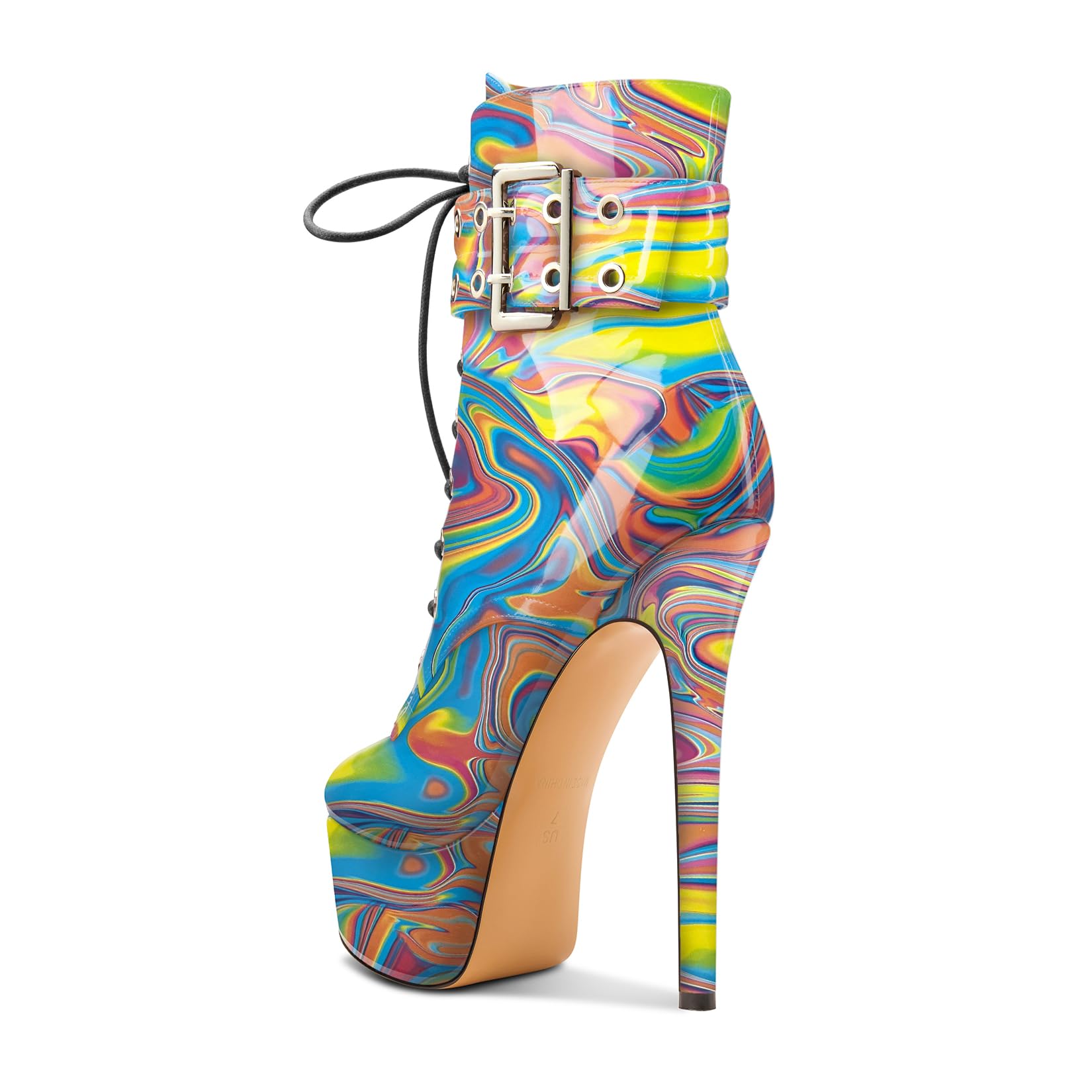 Aachcol Mujer Aguja Alto High Heel Plataforma Botines Redonda Punta Cordones Cremallera Caña Media Cierre con Hebilla Dress Botas