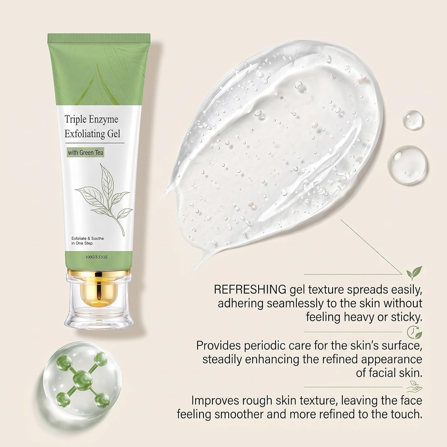 Gel esfoliante a triplo enzima con tè verde, rimuove le cellule morte, esfoliante viso per pori profondi, esfoliante viso delicato per uomo e donna