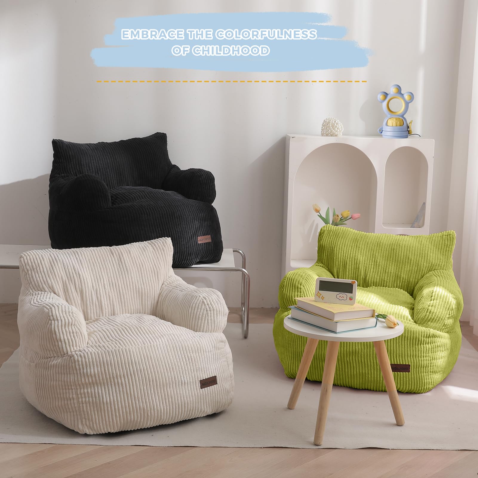 MAXYOYO Sitzsack Kinder Cord mit Füllung, Sitzsäcke Mädchen Jungen, Bodenstuhl mit Tasche, Bean Bag Sofa für Schlafzimmer