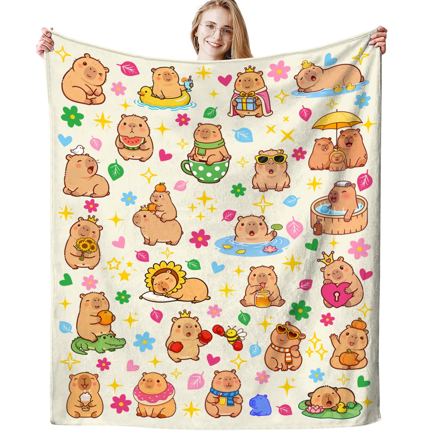Capybara Gifts Blanket for Kids Boys Girls Soft Cozy Flannel Throw Blankets Bedding Decor Stuff Gifts for Capybara Lovers Girls Women Adults 50"x40"