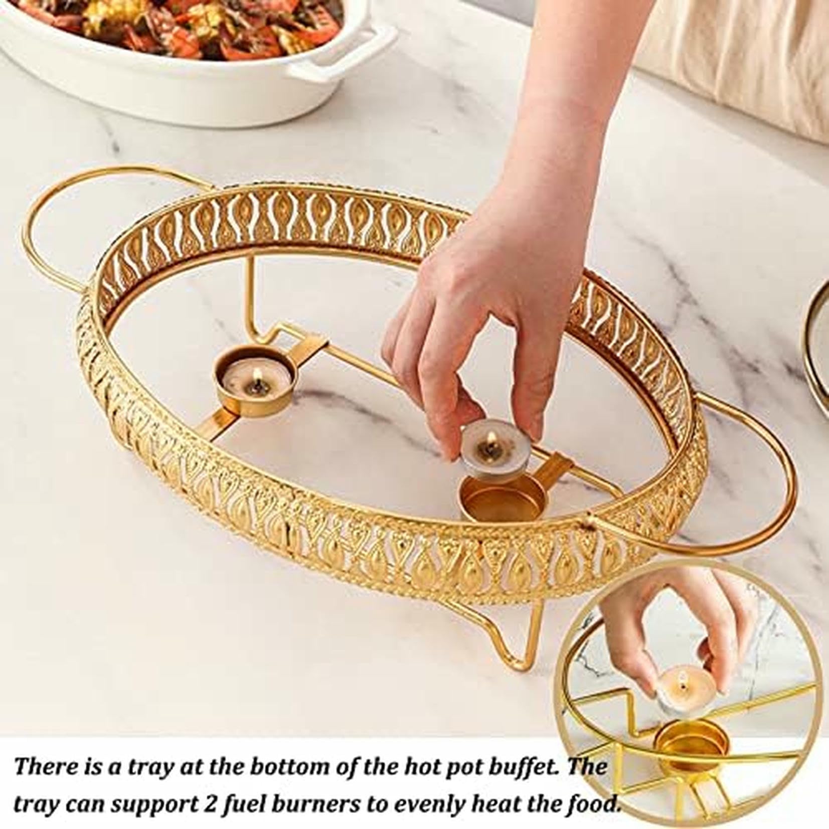 Piatto di Ceramica A Buffet, Cappellini di Smalto Ovale E Caldo A Buffet con Coperchio in Vetro, Vassoio Riscaldante per Il Ristorante, A Casa, Inverno ~/