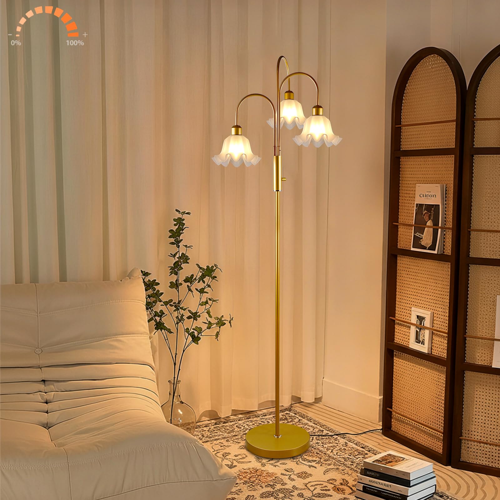 Lightdot 70IN Flower Floor Lamp for Living Room, 3 Light Dimmable Tree Floor Lamps with Bulb Included for Wedding/Party, Unique Floral Tall Lamp with 5Lbs Heavy Base for Bedroom/Sofa Beside-Gold