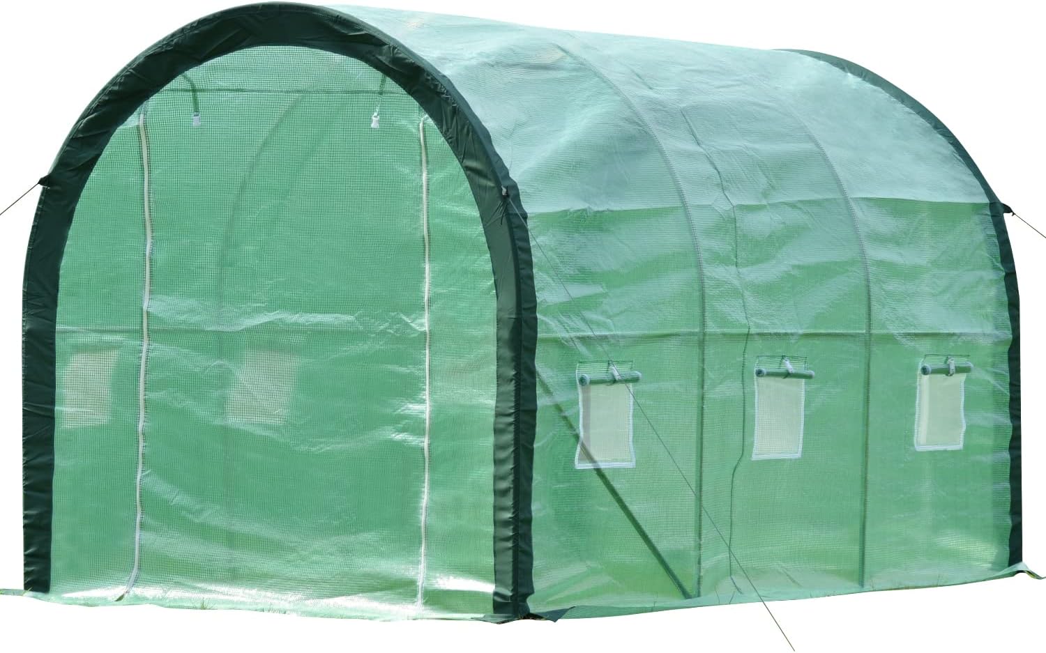 BPS 12 ft. x 7 ft. x 7 ft. Walk-in Tunnel Greenhouse Patio Greenhouse Heavy Duty Frame with 2 Roll Zipper Door 6 Roll-up Side Windows - Green