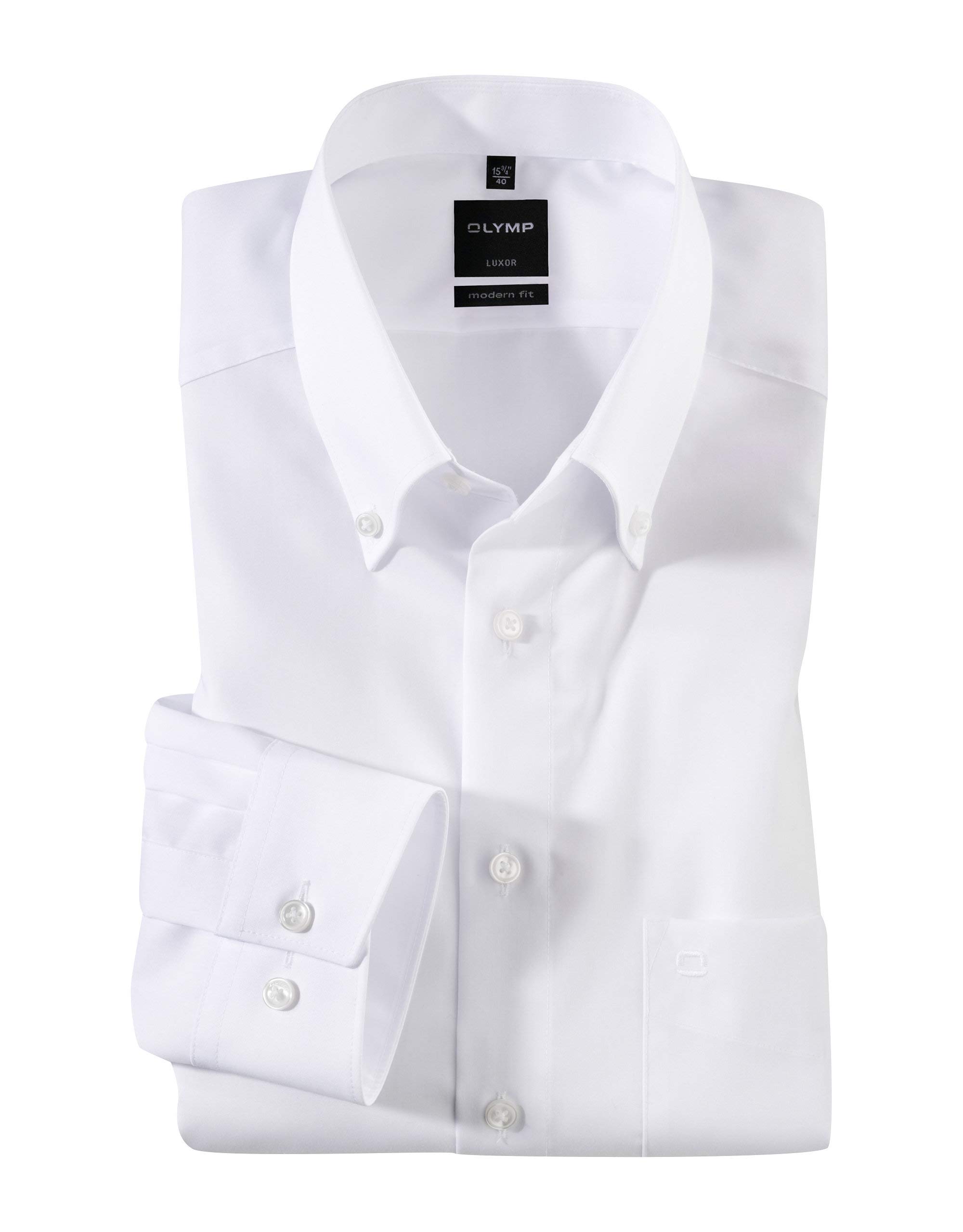 OLYMP Luxor modern fit Button Down Uni weiß 0303/64/00, 15.5