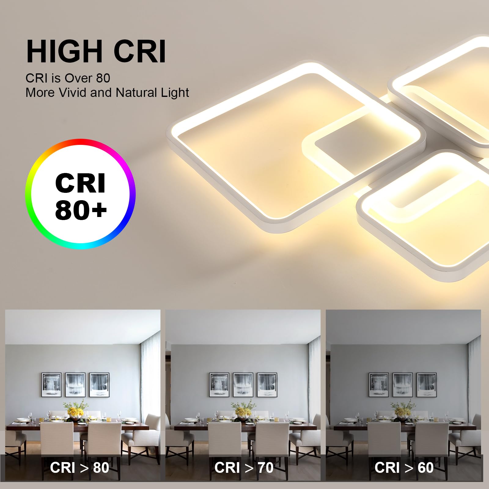 Plafoniera LED Soffitto Dimmerabile, 45W Lampadario LED Soffitto con Telecomando Funzione di Memoria 3000K-6500K 57cm, Moderna Plafoniera Quadrata per Camera da Letto Corridoio Cucina, Bianco